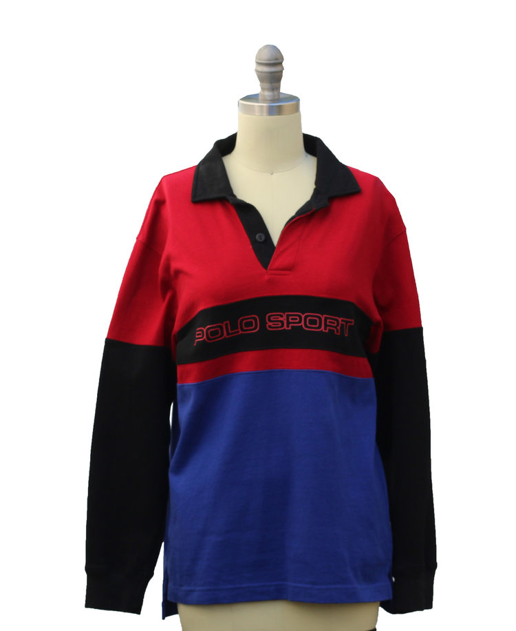 Vintage Polo Sport Spell-Out Black / Red / Blue Rugby (Size Youth M) — Roots