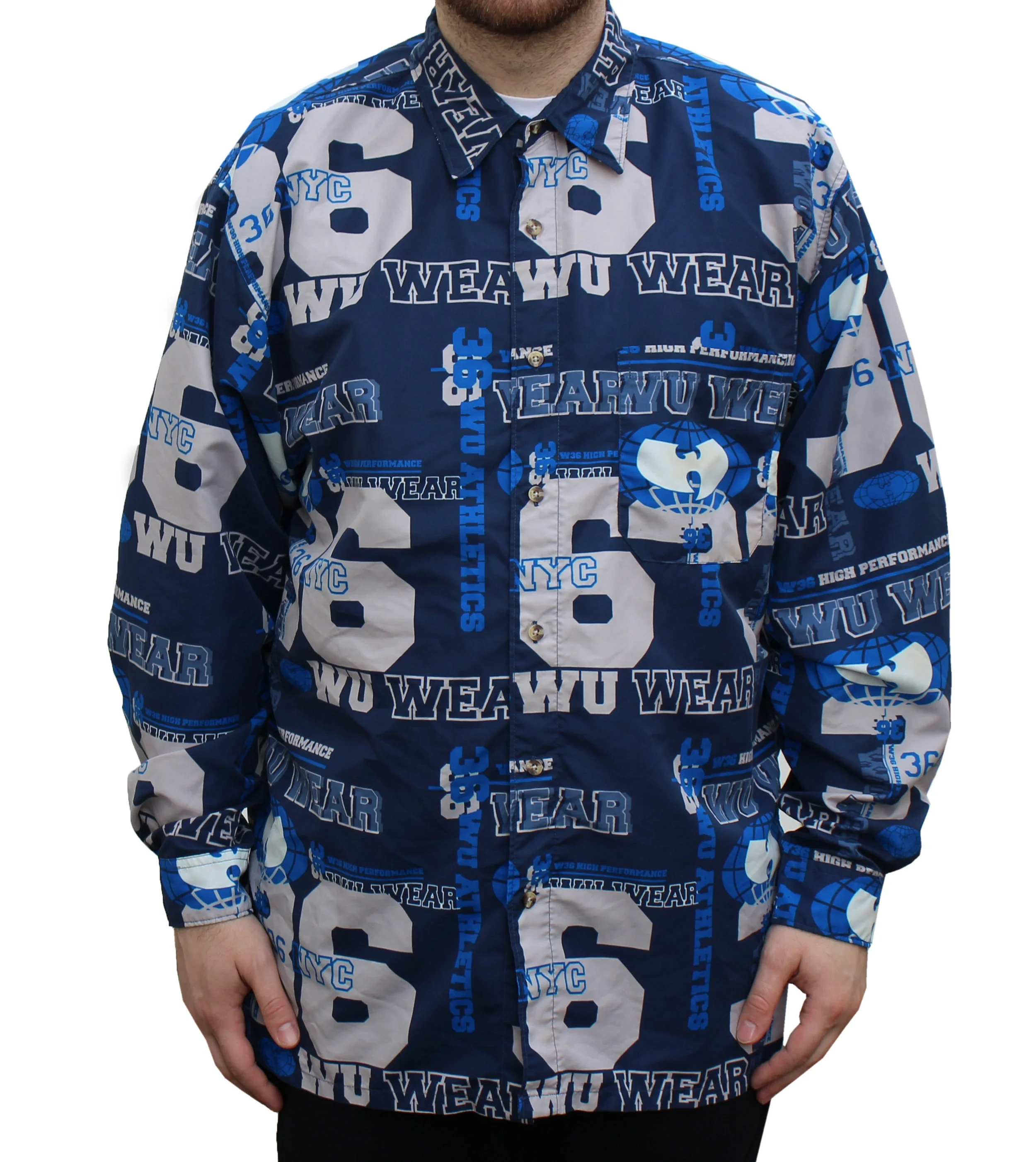 Vintage Wu Wear High Performance blue button down shirt
