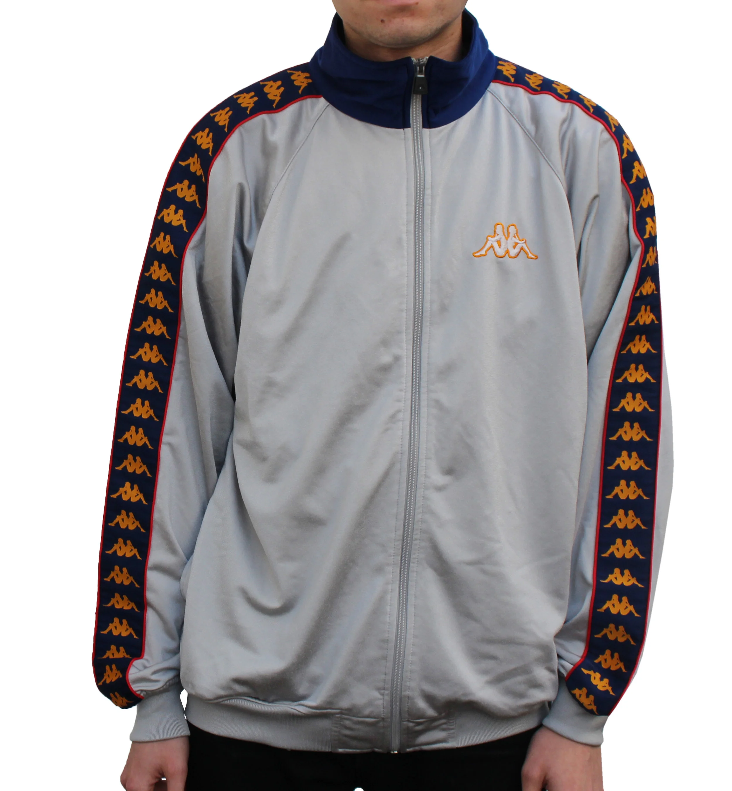 Kappa grey, navy, orange track jacket. 