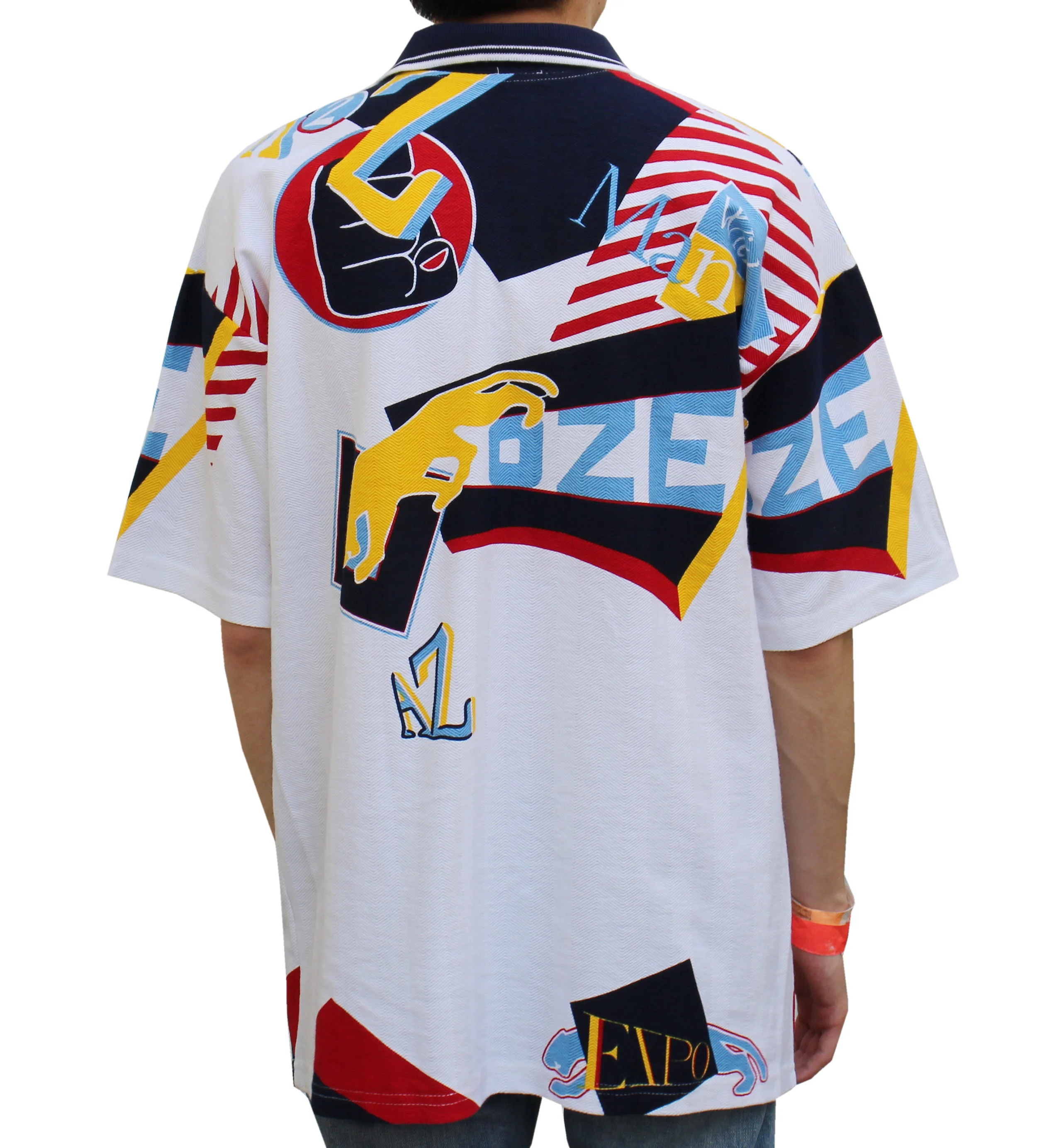 Vintage 90s Nike Racing blue, red, and yellow rugby.