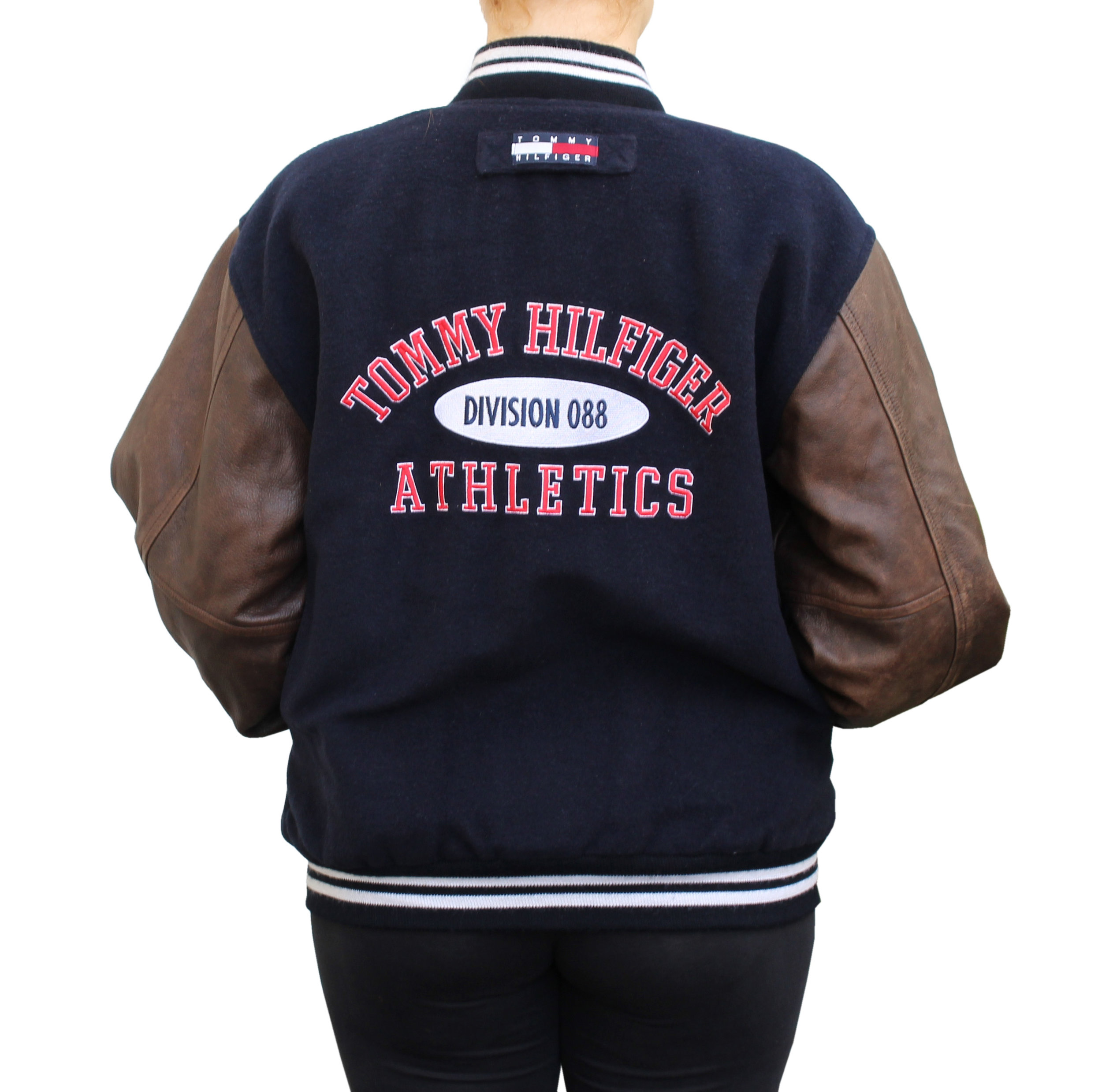 tommy hilfiger leather varsity jacket