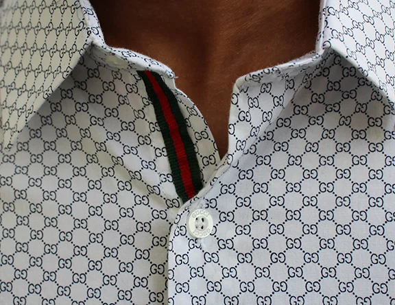 Gucci Printed white and navy Button Down Shirt