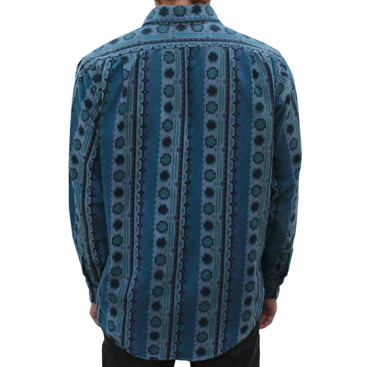 Vintage 90s LL Bean blue Aztec print button down shirt.