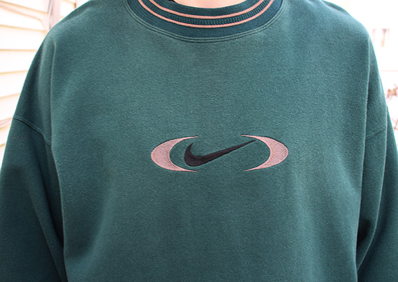 nike vintage 90s usa made green embroidered swoosh crewneck sweatshirt xxl  2xl
