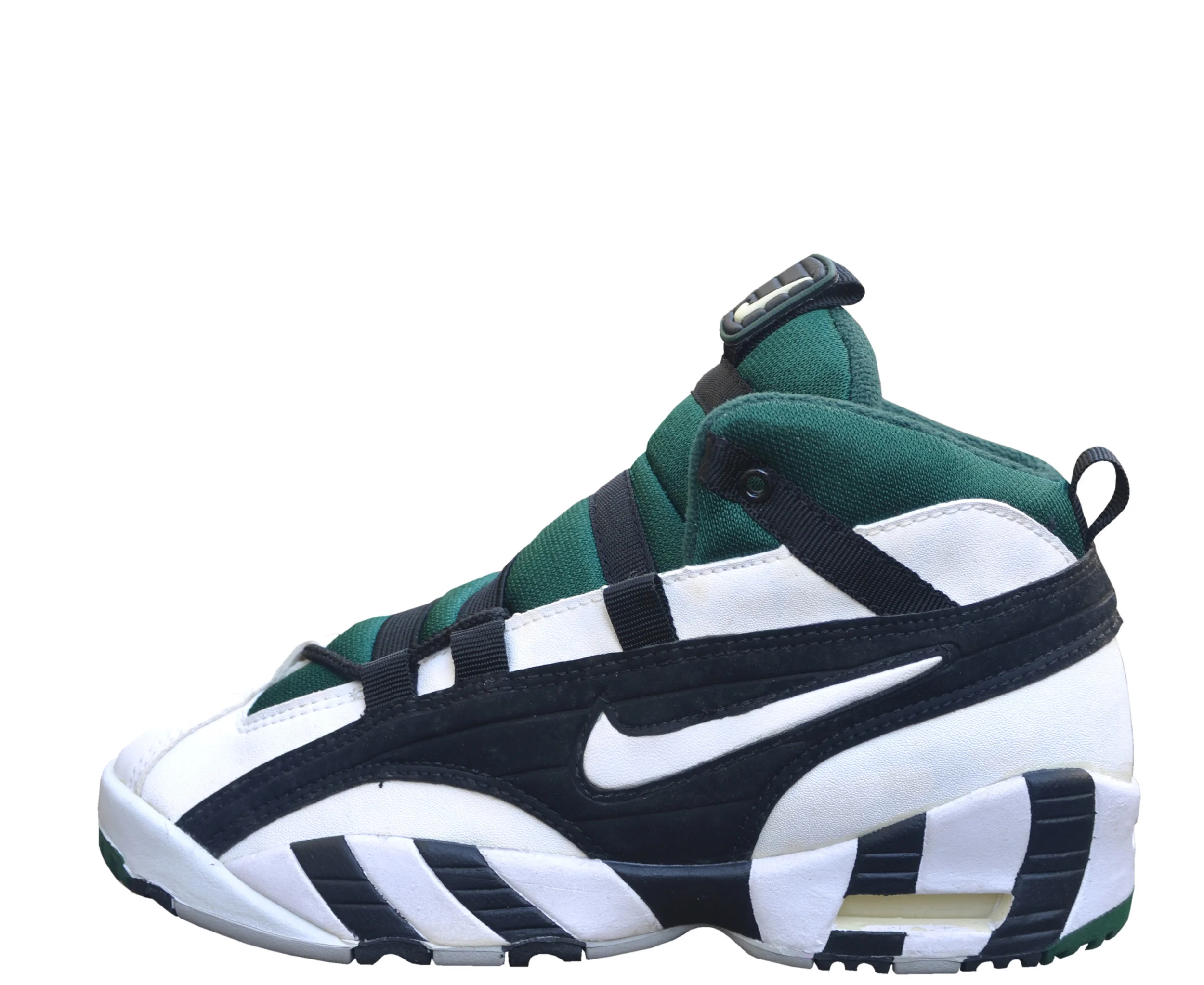 Kids Nike Air Alarm White, Black and forest green.