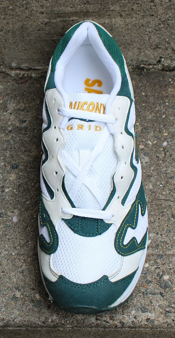 Saucony Grid Azura white, green, and gold.