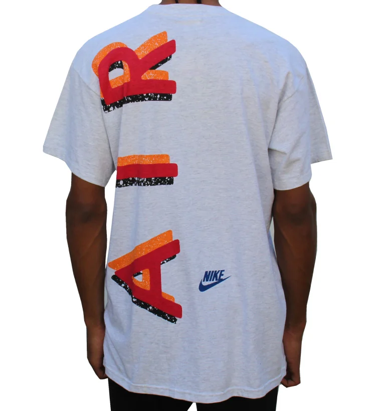 Vintage 90s Nike Big Air Swoosh Double Sided heather grey t shirt.