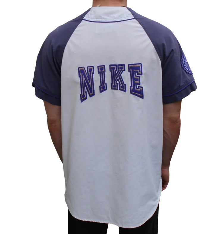 Vintage 90s Nike Goddess of Victory Color Block White / Purple / Grey Baseball Jersey