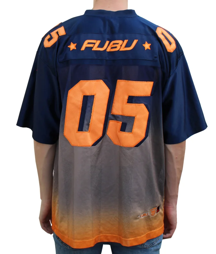 Vintage Fubu Sports Navy Grey Orange Gradient Football Jersey Size Xl Roots