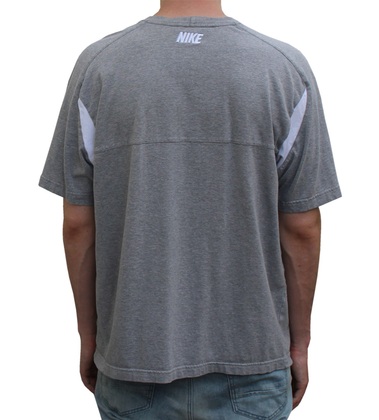 Nike Cut and Sewn Striped Swoosh Grey / White T Shirt