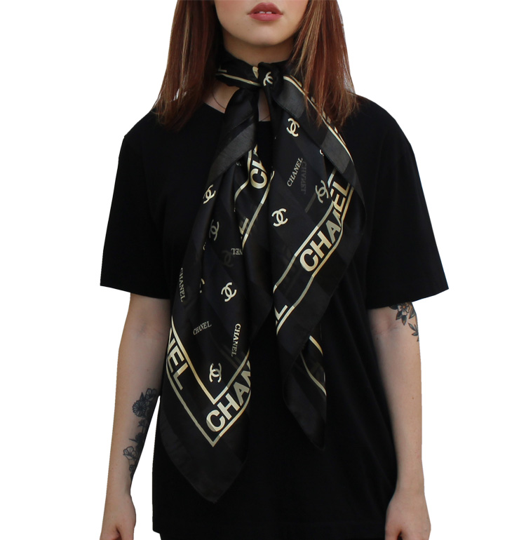 Bootleg Chanel Black / Gold Scarf — Roots