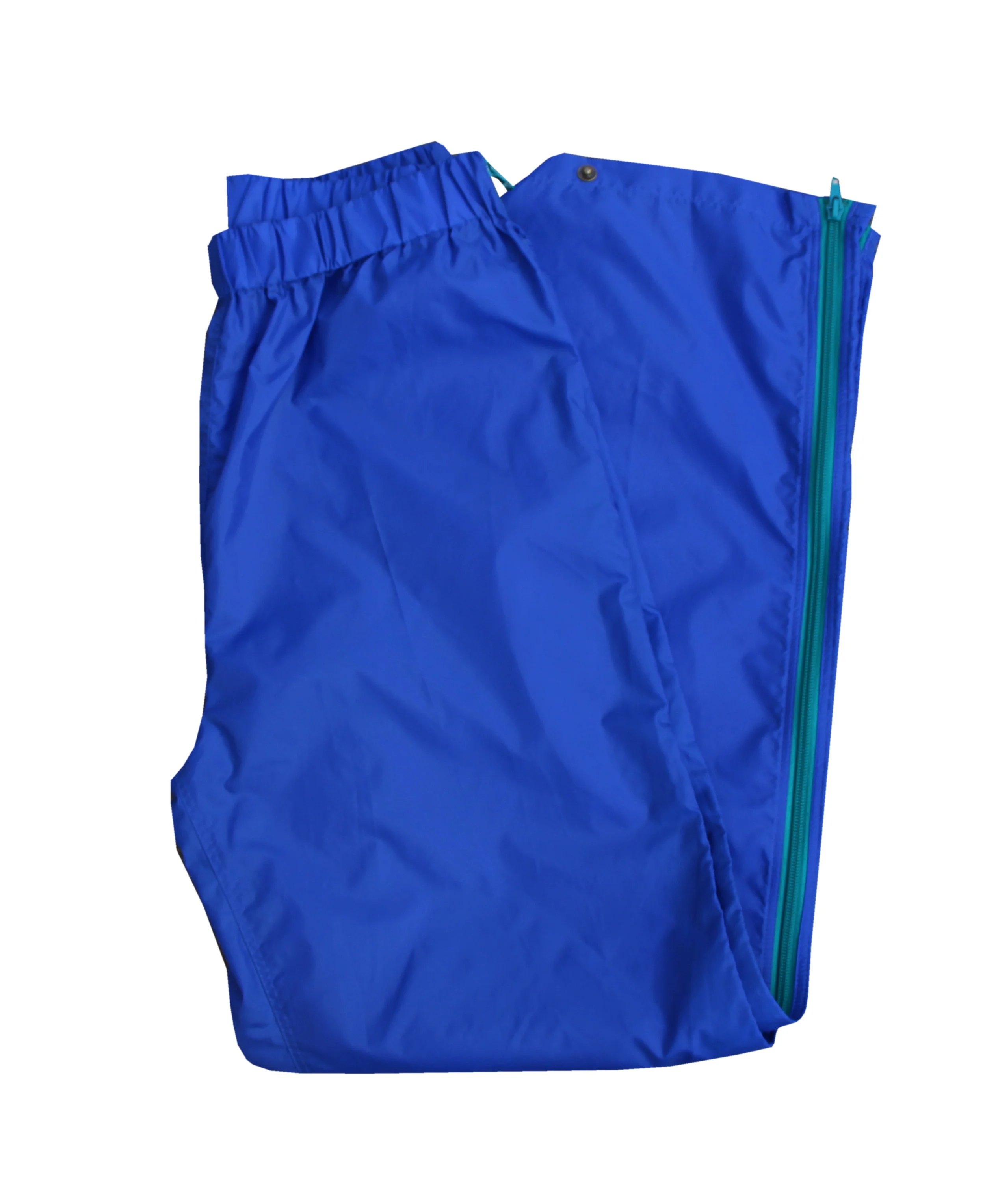 Vintage Eastern Mountain Sports blue and green zipaway windbreaker pants.
