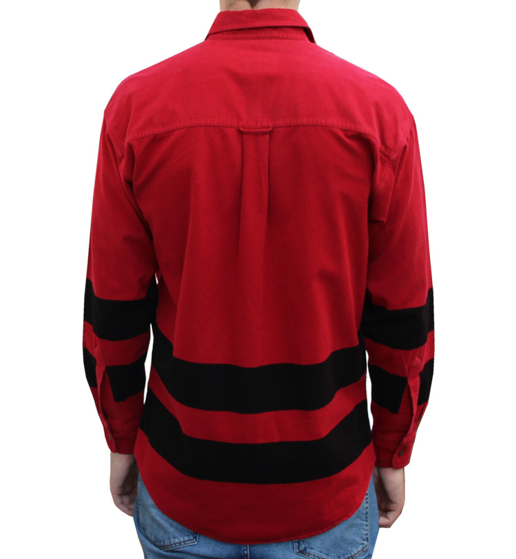 red shirt with black lines