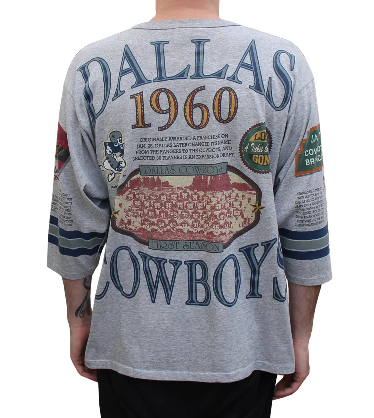 Vintage 90s Long Gone Dallas Cowboys Gray / Blue 3/4 Sleeve Shirt