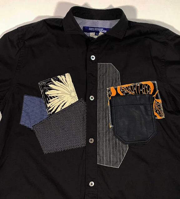 Junya Watanabe Man Comme Des Garcons patchwork button down shirt.