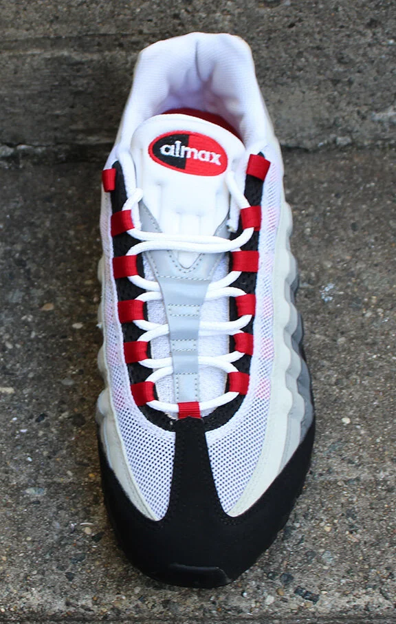 Nike Air Max 95 black, varsity red, neutral grey.