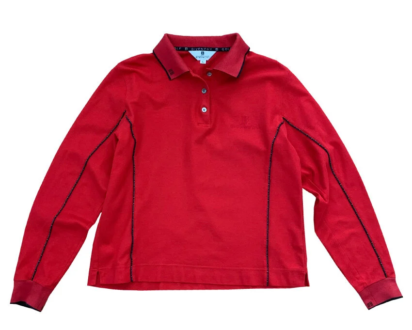 Women'‘s Vintage Givenchy Golf red and black long sleeve rugby.