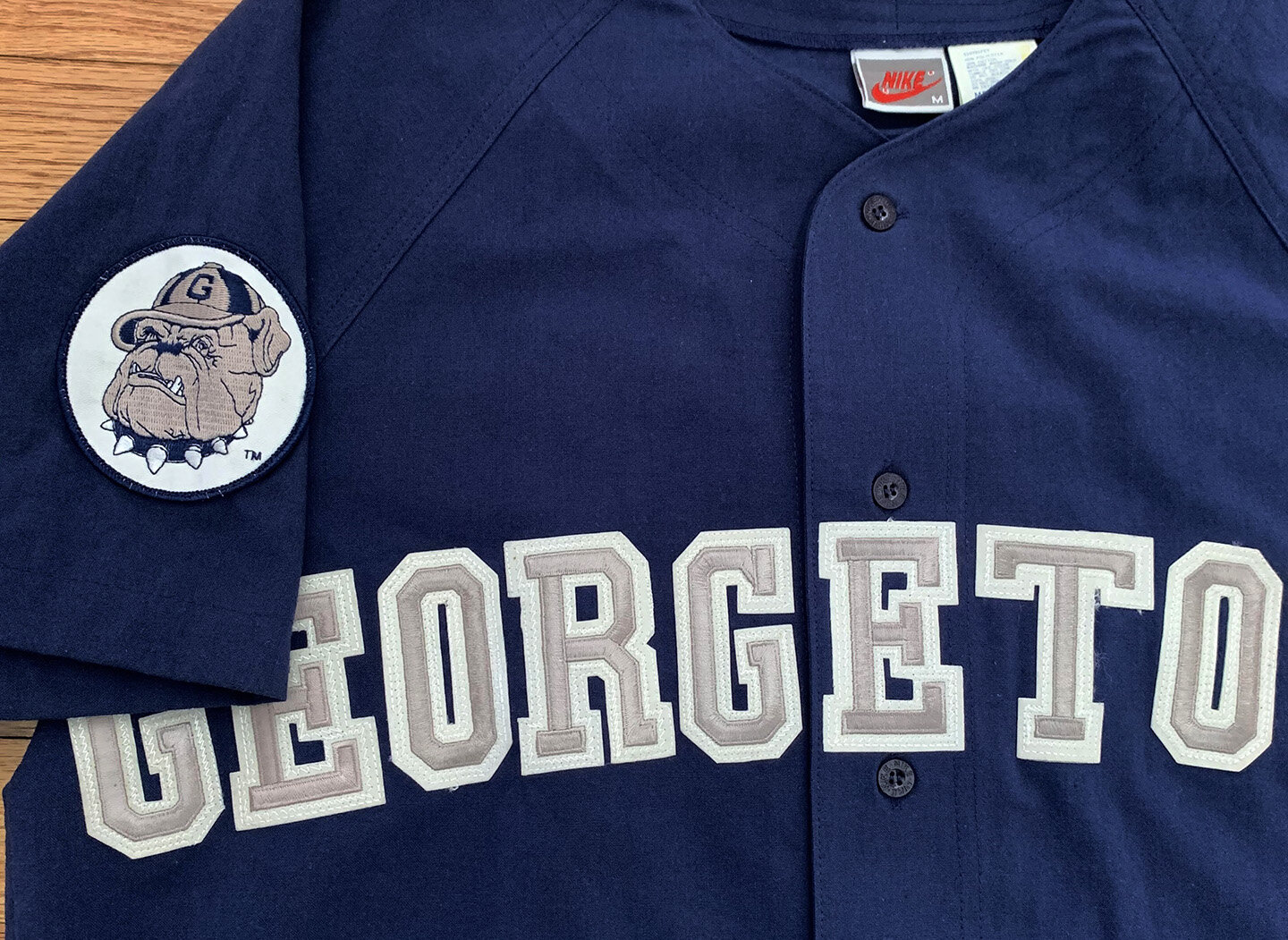Vintage 90s Nike Georgetown University Navy Baseball Jersey.