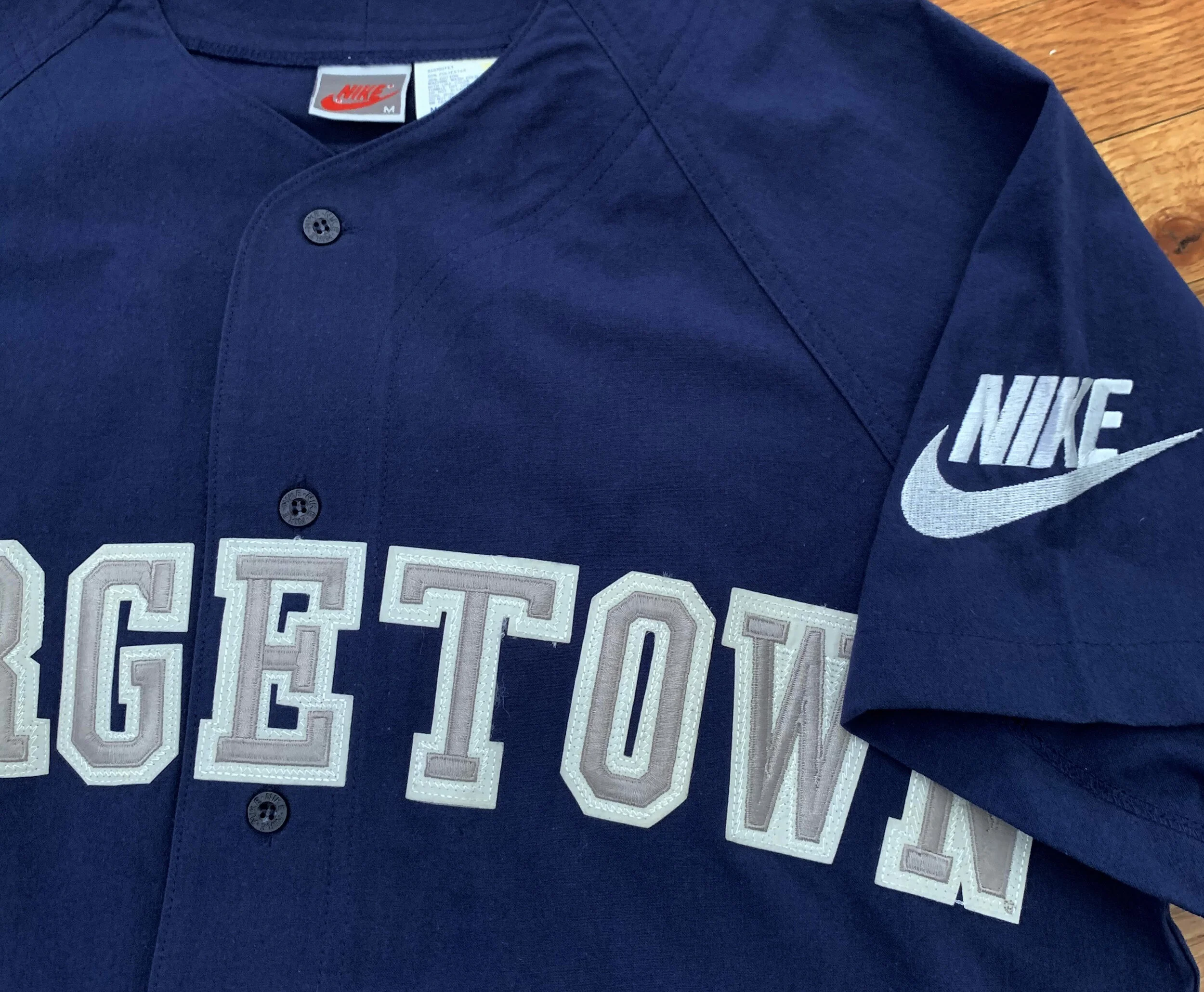 Vintage 90s Nike Georgetown University Navy Baseball Jersey.