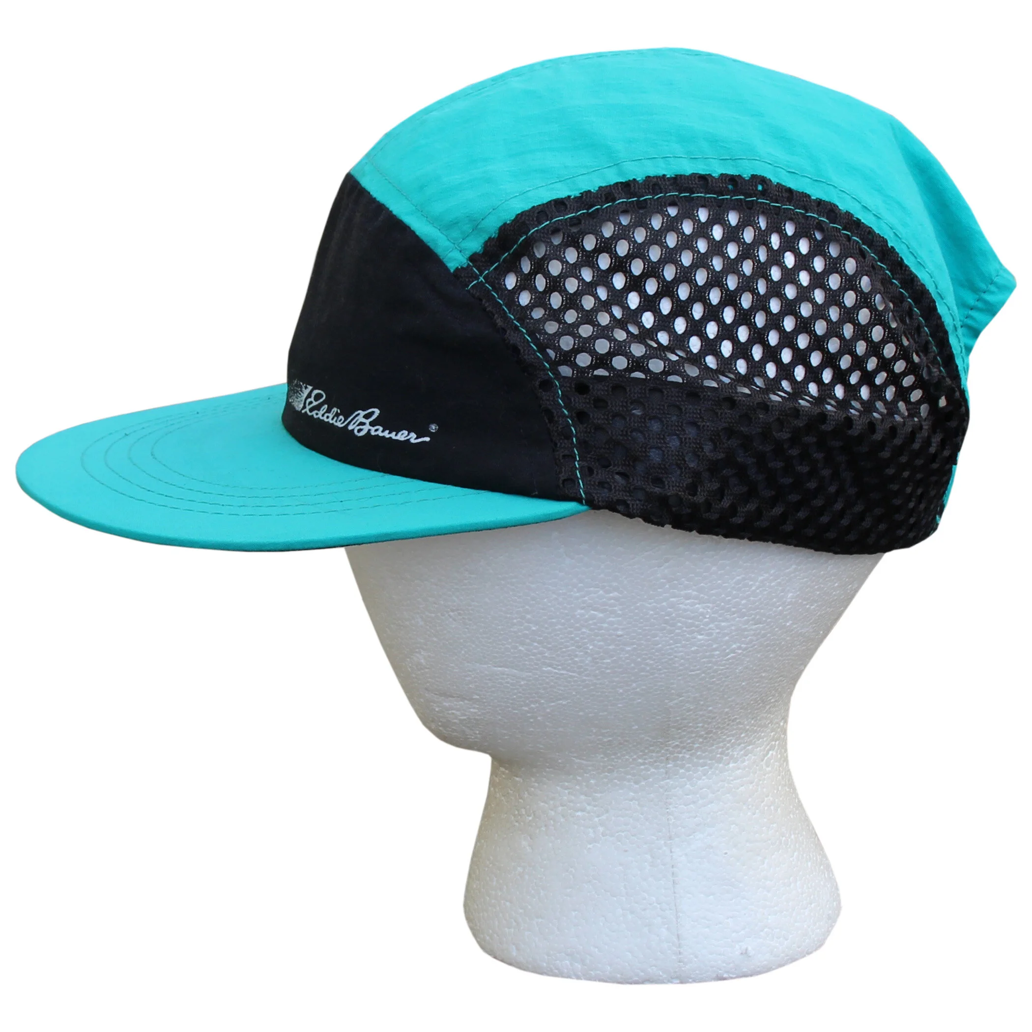Vintage 90s Eddie Bauer Teal Mesh 5 Panel Hat.