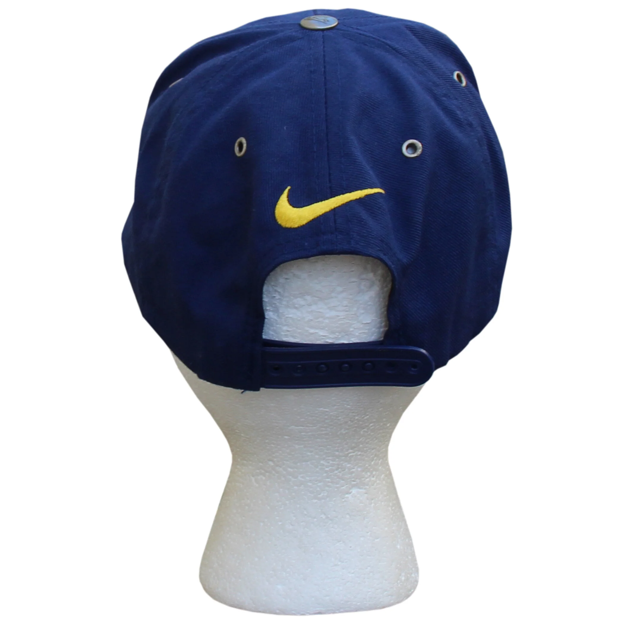 Vintage 90s Nike Spell Out blue and yellow snapback.