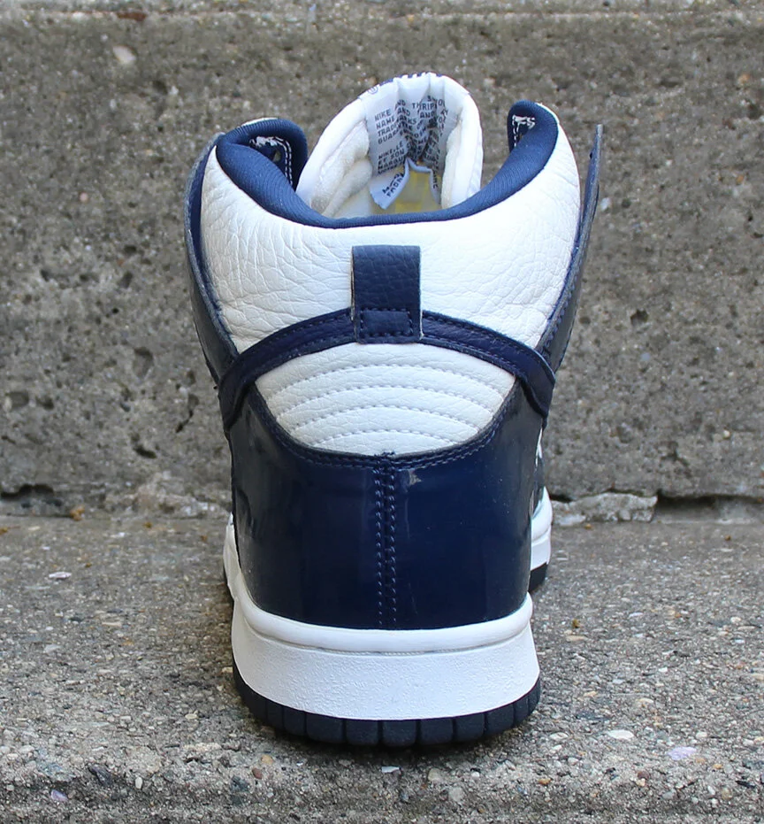 Nike Dunk High White midnight navy patent leather