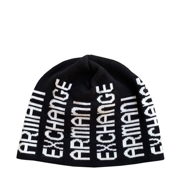 Vintage Armani Exchange Spell Out Black / White Beanie — Roots