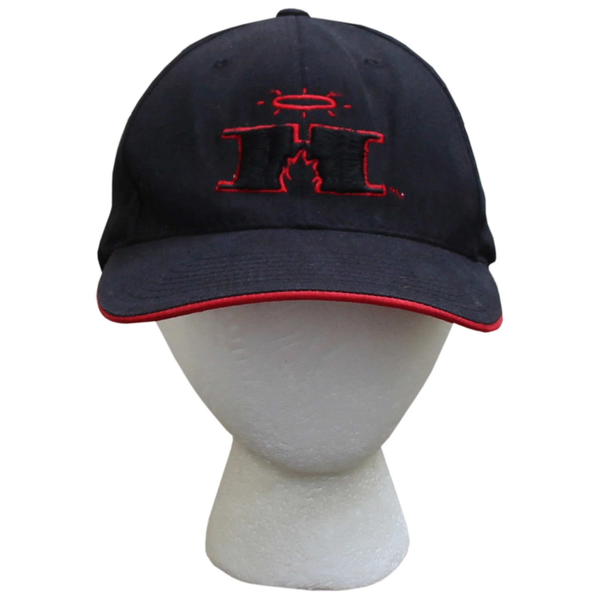Vintage 90s Heaven Or Hell black and red fitted hat.