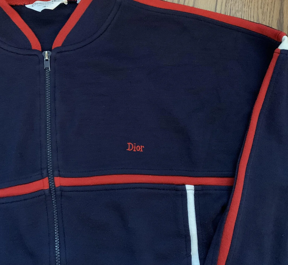 Vintage 90s Christian Dior Navy and Red sweat full zip jacket.