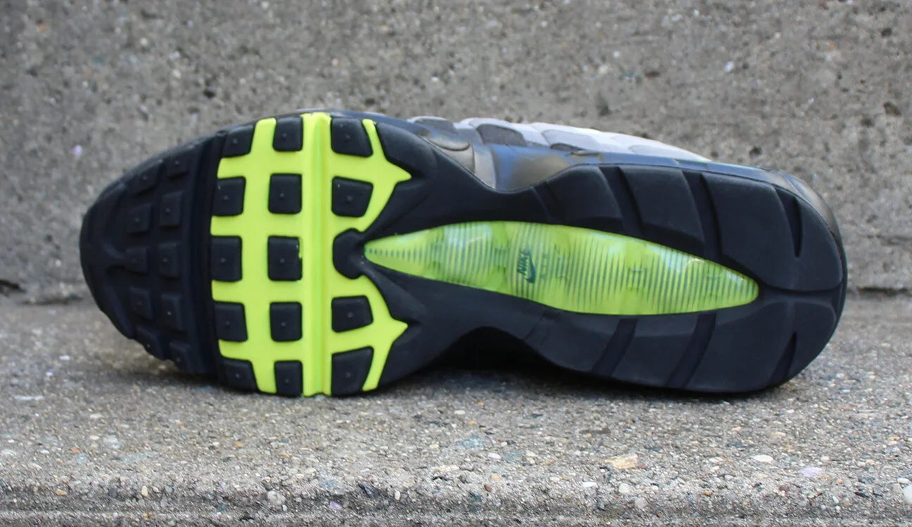 Nike Air Max 95 Cool Grey and neon yellow.