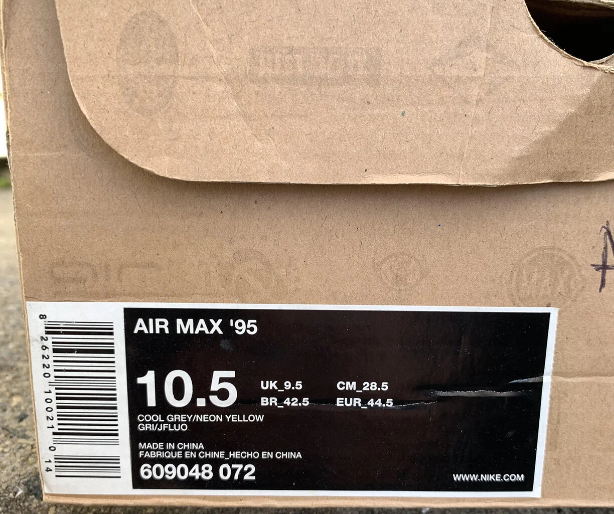 Nike Air Max 95 Cool Grey and neon yellow.