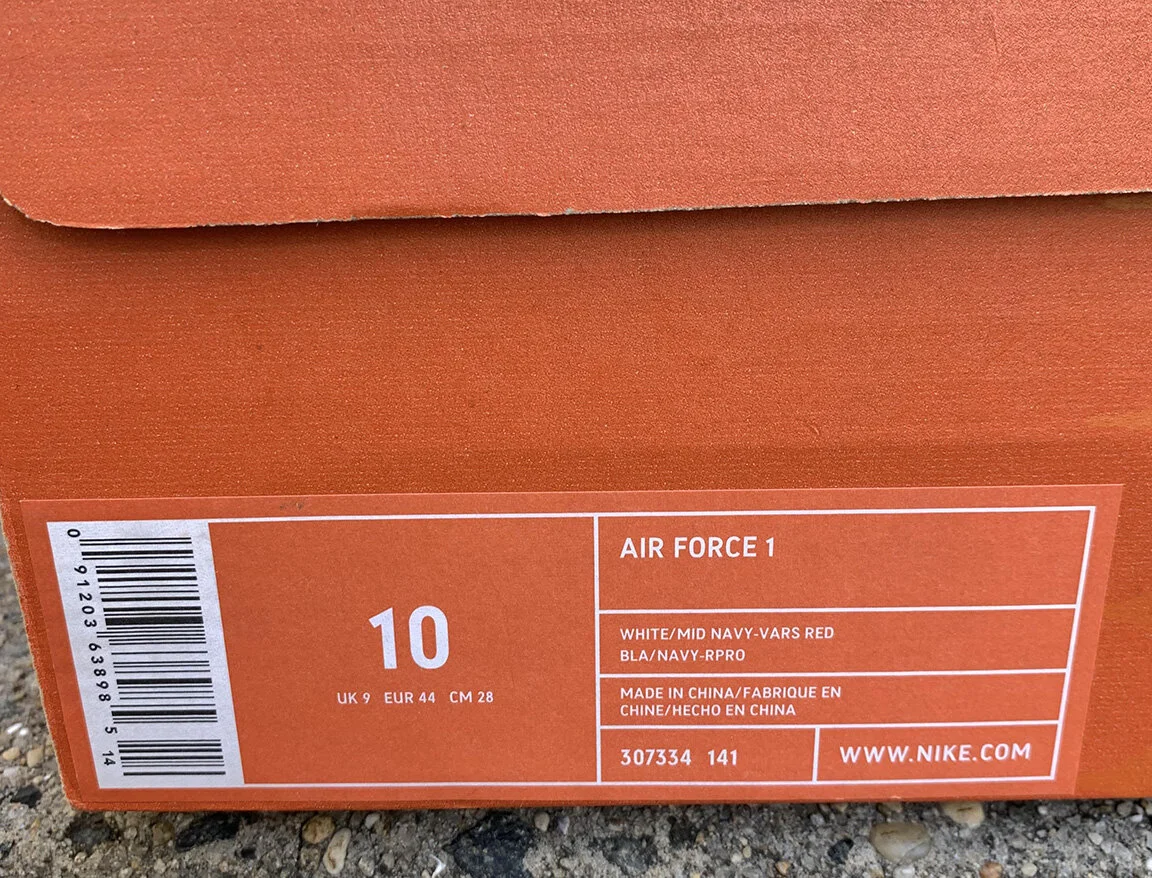 Nike Air Force 1 white, midnight navy and varsity red