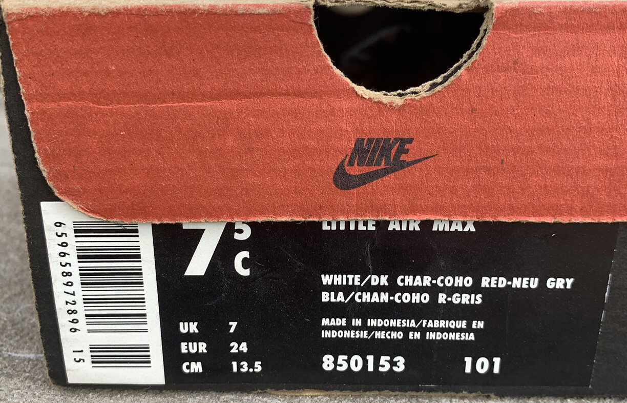 Baby Nike Air Max TL White / Charcoal Red (Size 3.5c 7.5c) DS — Roots