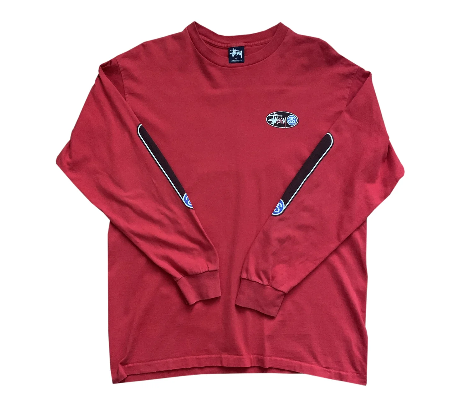Vintage Stussy Long Sleeve Red T Shirt (Size XL) — RootsBK