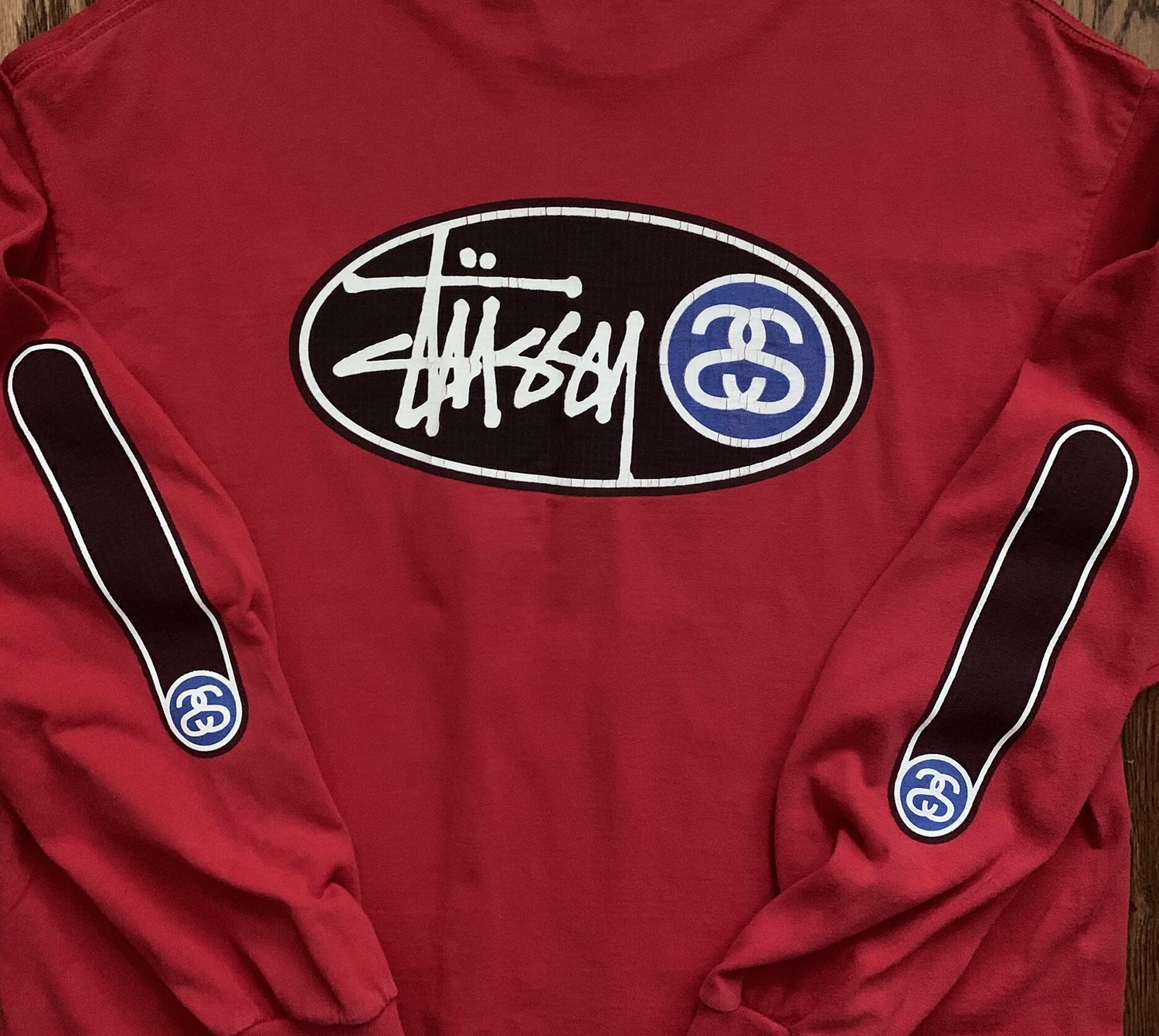 Vintage Stussy Long Sleeve Red T Shirt (Size XL) — RootsBK