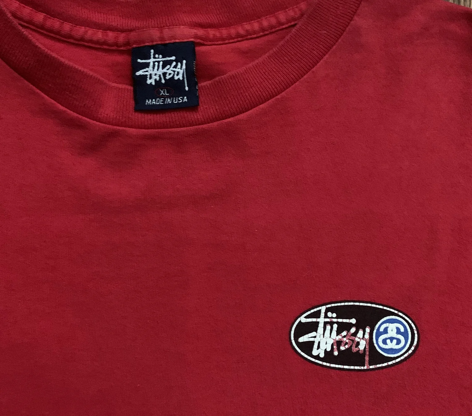 Vintage Stussy Long Sleeve Red T Shirt (Size XL) — RootsBK