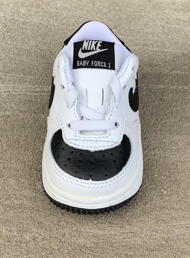 Baby Nike Air Force 1 Low White, Black, And Neutral grey