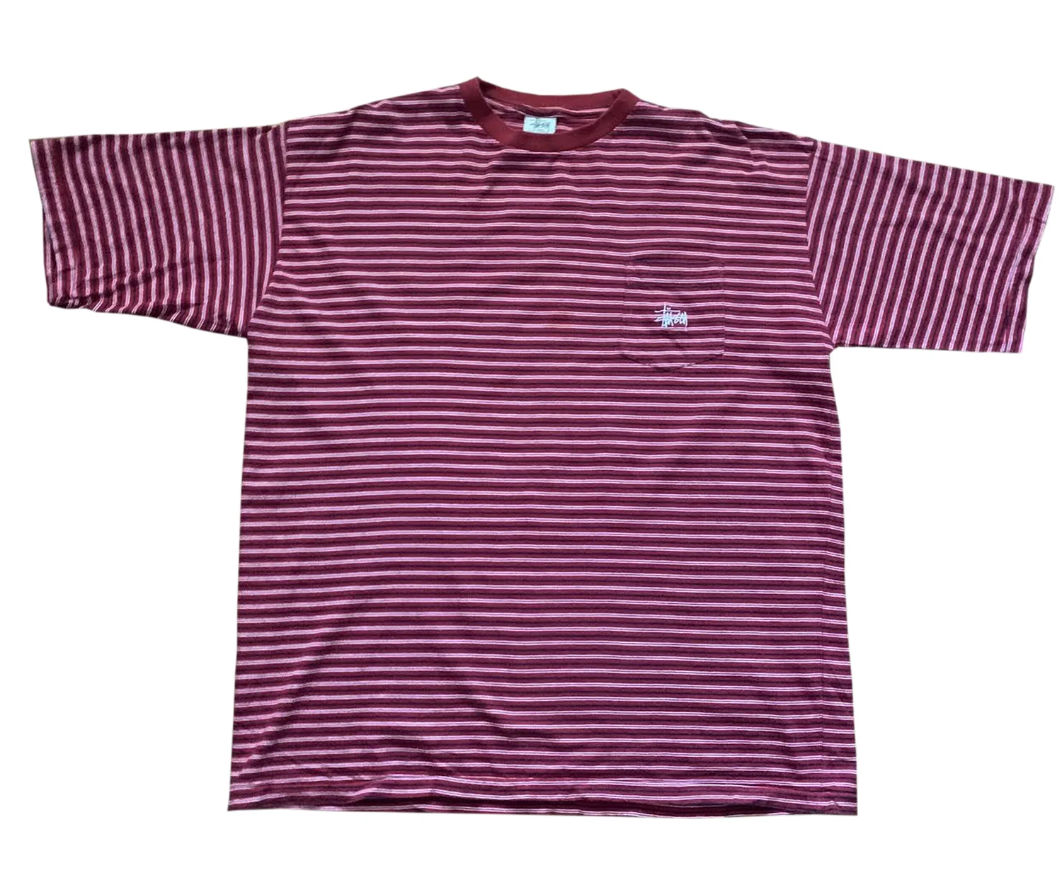 Vintage Stussy Red Striped Pocket T Shirt (Size XL) — RootsBK 