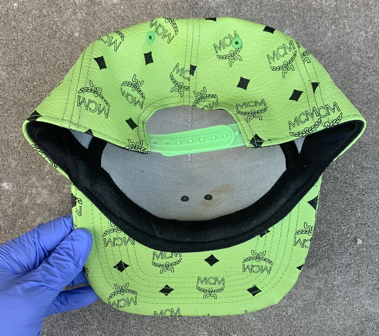 Vintage Bootleg MCM Neon Green leather Snapback.