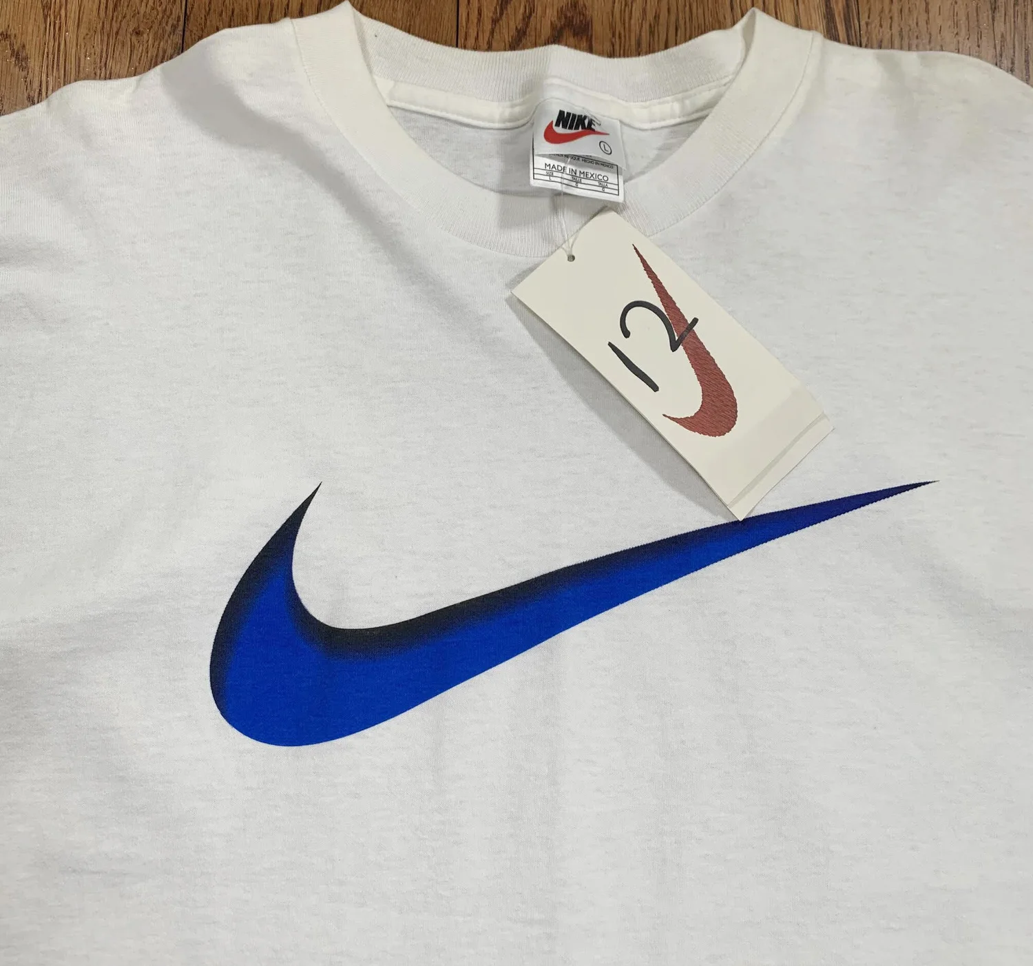 Vintage Nike Swoosh White Royal Blue T Shirt (Size L) NWT