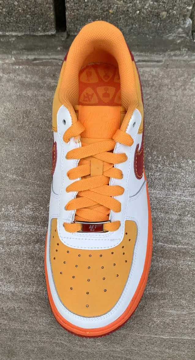 Kids Nike Air Force 1 Low White, varsity red orange.