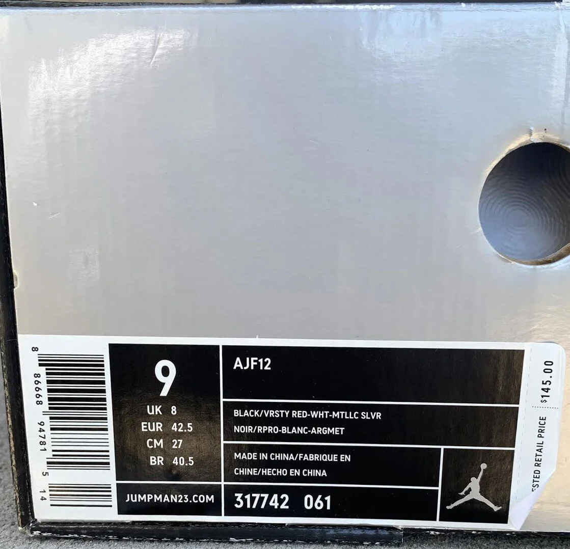 Air Jordan AJF12 Black, Varsity Red, White, Metallic Silver