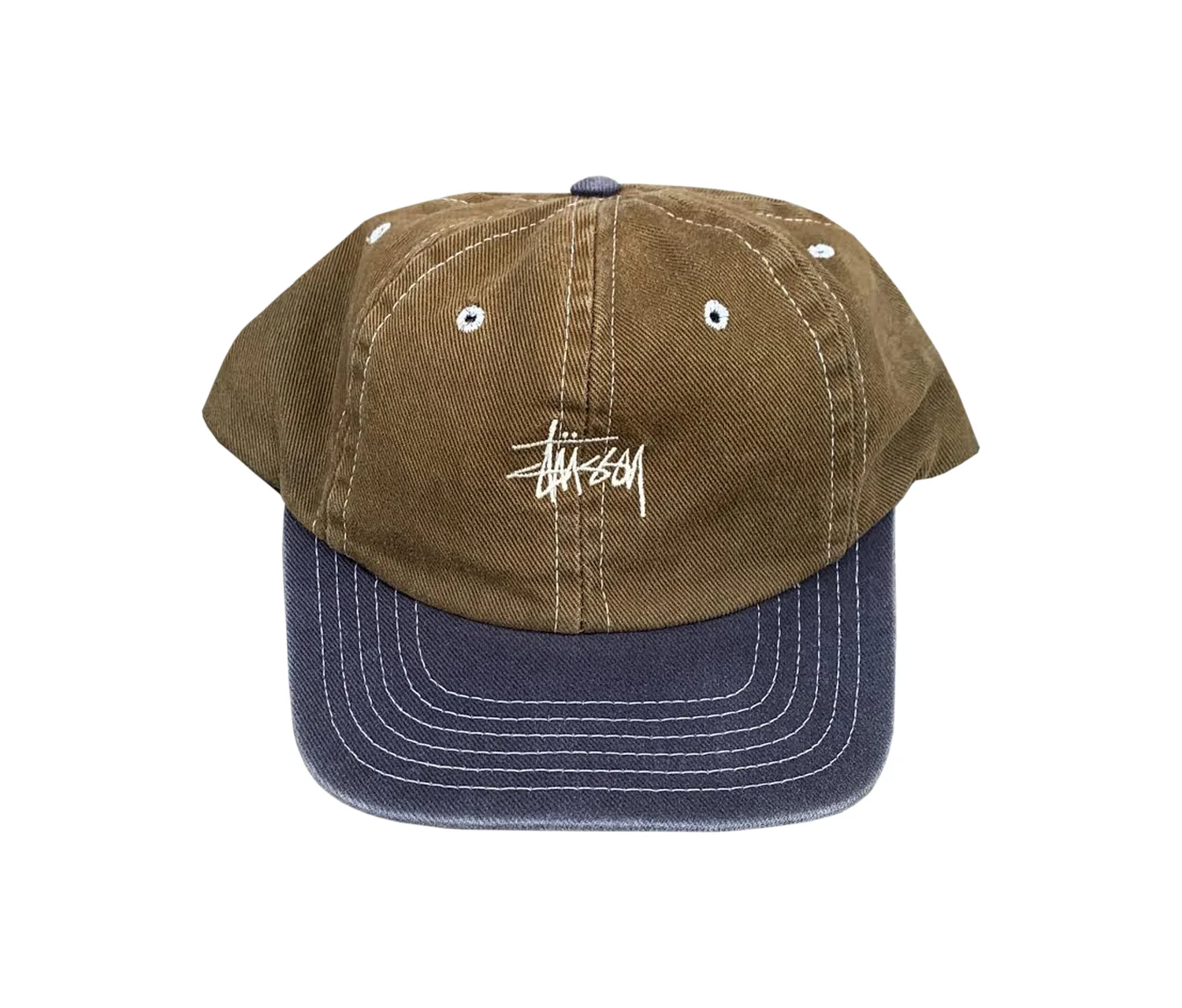 Vintage Stussy Two Toned Brown Navy Snapback — RootsBK