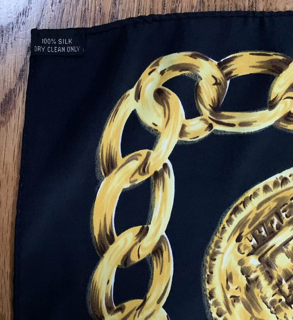 Vintage Bootleg Chanel Black / Gold Scarf — Roots