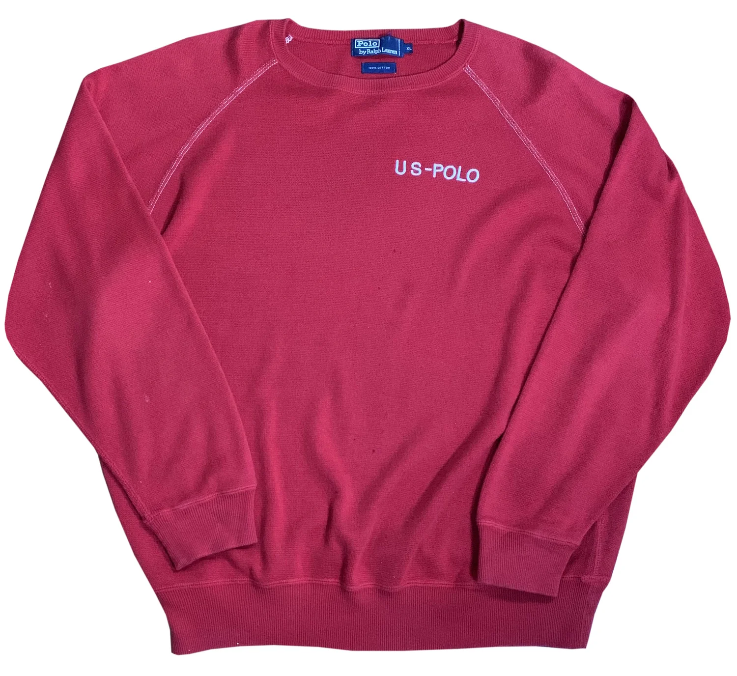 Vintage US-Polo Ralph Lauren Red and White Sweatshirt (Size XL 