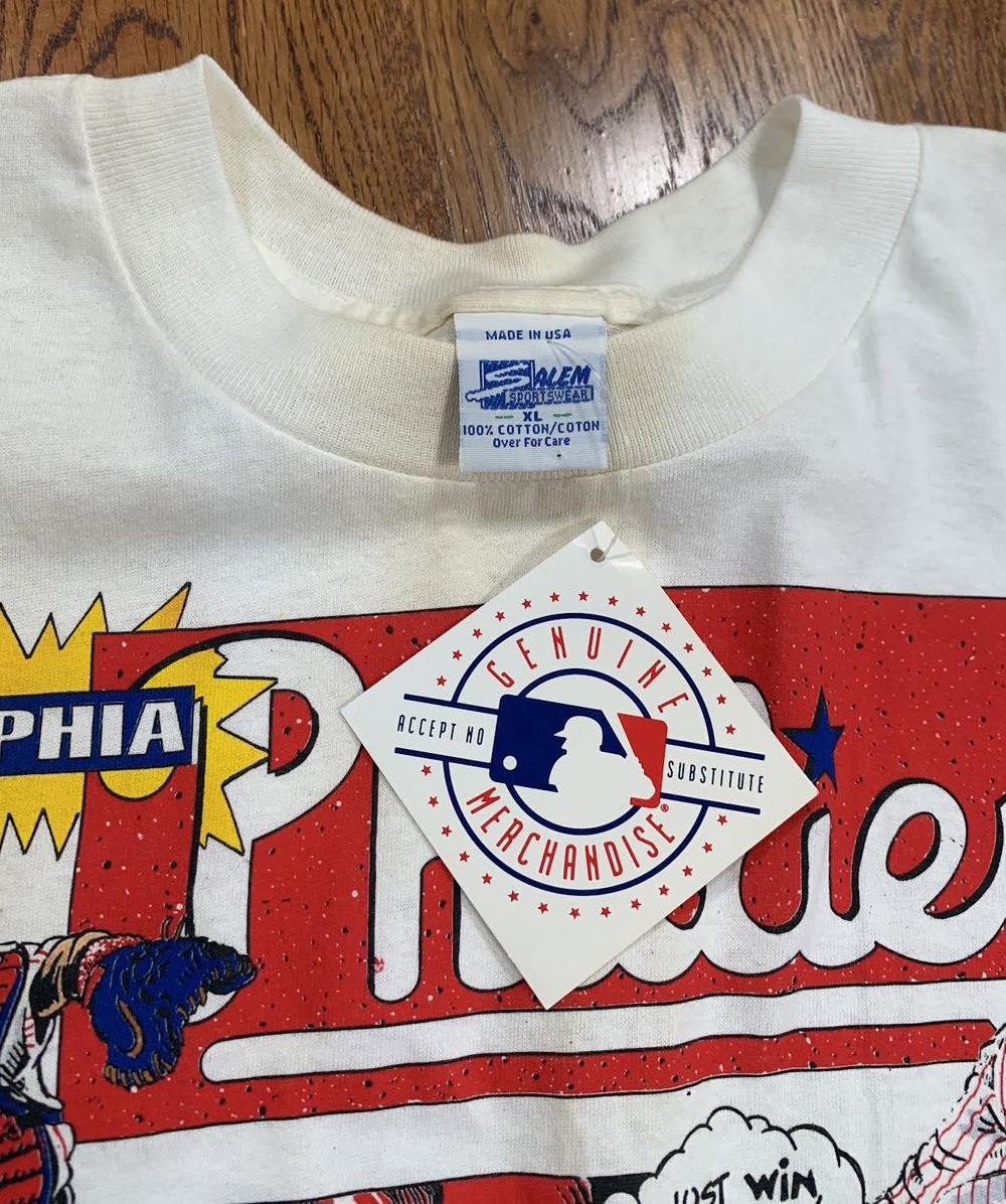 Vintage Salem Sportswear Philadelphia Phillies Comic Roster T Shirt (Size  XL) NWT — RootsBK