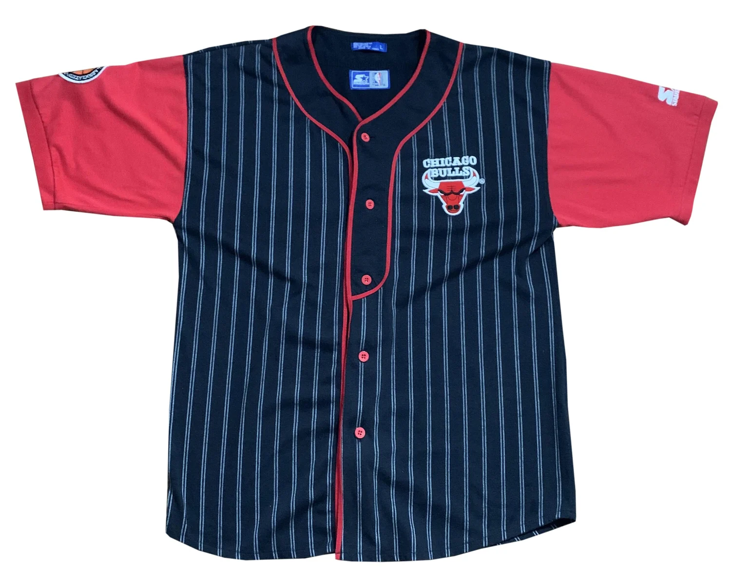 Vintage Starter Chicago Bulls Pinstripe Cotton Baseball Jersey 