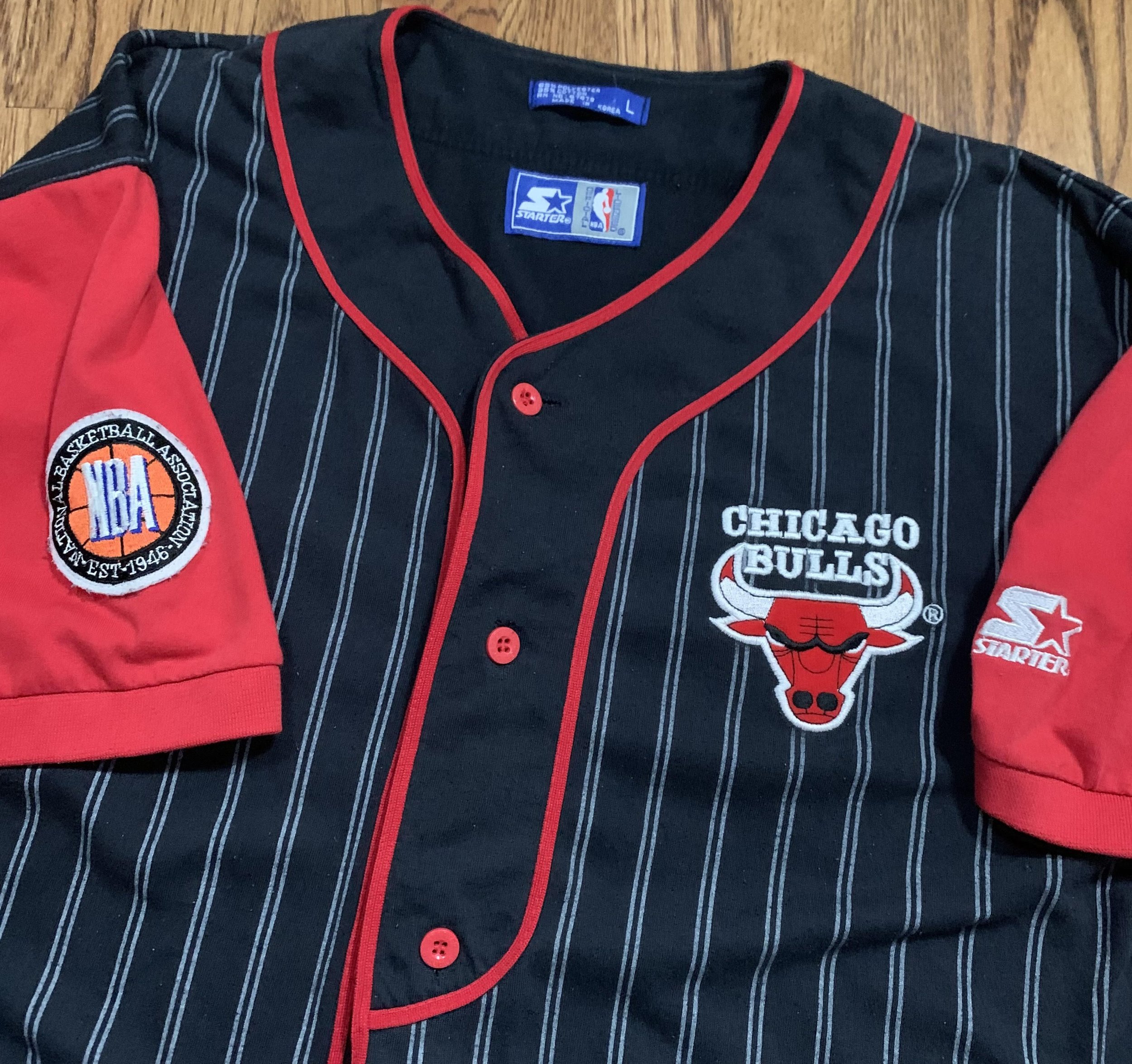 Vintage Starter Chicago Bulls Pinstripe Cotton Baseball Jersey (Size L ...
