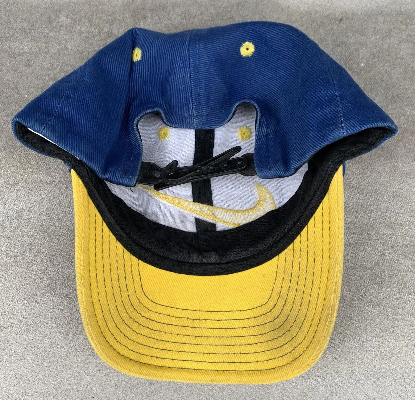 Vintage Nike Navy Blue and Yellow Two Tone Swoosh Snapback 