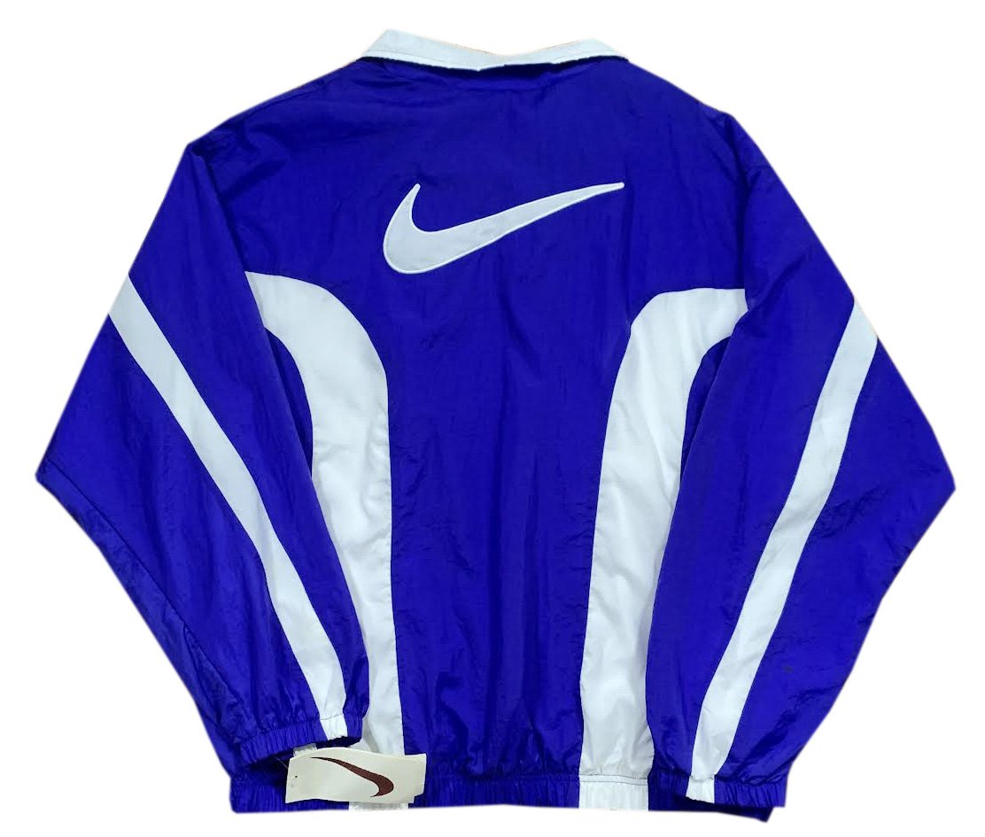 Vintage Nike Big Swoosh Blue / White Windbreaker (Size XL) NWT Roots